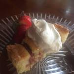 With rhubarb now growing, Teri Robls rhubarb almond cake makes good use of the Alaska early-spring staple, as seen here in this photo of the cake taken in her Homer, Alaska, kitchen on May 12, 2019. (Photo by Teri Robl)