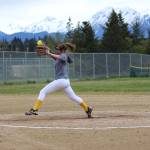 Annalynn T-Rex Brown winds up to send a strike across home plate during the Mariners game against Kenai on Saturday. (Photo by McKibben Jackinsky)