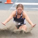 Soldotnas Kylie Ness lands in the put during the Division I girls long jump of the ASAA/First National State Track and Field Championships Friday, May 24, 2019, at Palmer High School.