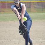 Soldotna pitcher Casey Earll delivers to Homer on Friday, May 24, 2019, at the Northern Lights Conference softball tournament at Steve Shearer Memorial Ball Park in Kenai, Alaska. (Photo by Jeff Helminiak/Peninsula Clarion)