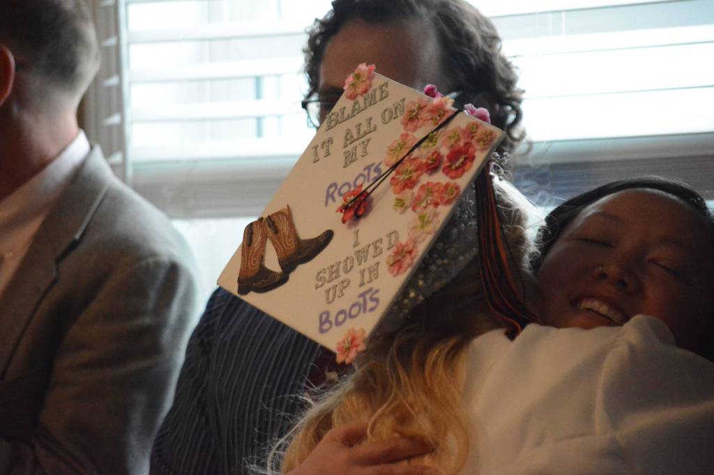 Samantha Martins mortar board hat is one of several that Flex Students decorated at graduation ceremonies on Wednesday, May 22, 2019, at Lands End Resort in Homer, Alaska. (Photo by Michael Armstrong/Homer News)