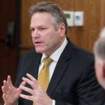 Gov. Mike Dunleavy speaks with his cabinet members at the Capitol on Tuesday, Jan. 8, 2019. (Michael Penn | Juneau Empire File)