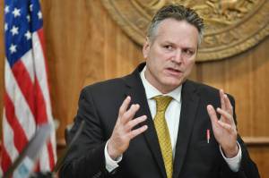 Gov. Mike Dunleavy speaks during a press conference at the Capitol on Tuesday, April 9, 2019. (Michael Penn | Juneau Empire File)