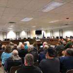 Residents filled the Kenai Peninsula Borough Betty J. Glick Assembly Chambers for a public hearing regarding a controversial gravel pit in Anchor Point at the Planning and Zoning Commission meeting, Monday, June 10, 2019, in Soldotna, Alaska. (Photo by Victoria Petersen/Peninsula Clarion)