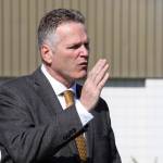 Alaska Gov. Mike Dunleavy speaks at a news conference Friday, June 14, 2019, in Wasilla, Alaska. Dunleavy has called lawmakers into special session July 8 in Wasilla, and his administration gave a tour of the recommended site at Wasilla Middle School to reporters. (AP Photo/Mark Thiessen)