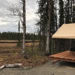 Amy George, who used to run a bed and breakfast out of her home, started offering glamping experiences last year. She has two luxury tents that can sleep up to four people, as seen on June 12, 2018, near Soldotna, Alaska. (Photo by Victoria Petersen/Peninsula Clarion)