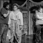 Actors rehearse a scene from William Shakespeares Much Ado About Nothing on June 24, 2019, at the Pier One Theatre in Homer, Alaska. From left to right are 4. Peter Sheppard as Dogberry, Lydia Thomas as Borachio, and Alison Rambo as Conrad. (Photo by Sue Briggs)