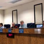 Kenai Peninsula Borough Planning Commission Chairman Blair Martin, Vice Chairman Robert Ruffner and Parliamentarian Rick Foster facilitate discussions on Emmitt Trimbles Beachcomber LLC gravel pit permit application on Monday, June 24, 2019, in Soldotna, Alaska. (Photo by Victoria Petersen/Peninsula Clarion)