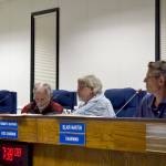 Kenai Peninsula Borough Planning Commission Chairman Blair Martin, Vice Chairman Robert Ruffner and Parliamentarian Rick Foster facilitate discussions on Emmitt Trimbles Beachcomber LLC gravel pit permit application on Monday, June 24, 2019, in Soldotna, Alaska. (Photo by Victoria Petersen/Peninsula Clarion)