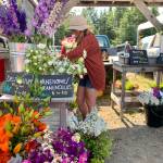 Madra Choromanska prepares freshly cut flowers for Alaska Stems on June 29, 2019, at the Homer Farmers Market in Homer, Alaska. (Photo by Sydney Leto)