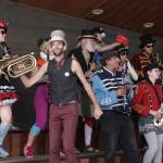 The New Old Time Chautauqua Fighting Instruments of Karma Marching Chamber Band Orchestra performs in the Homer Boathouse at the Homer Harbor on July 2, 2019, in Homer, Alaska. (Photo by Michael Armstrong/Homer News)