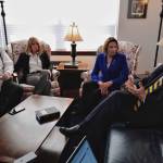 Sen. John Coghill, R-North Pole, right, Senate President Cathy Giessel, R-Anchorage, Sen. Natasha von Imhof, R-Anchorage, and Sen. Bert Stedman, R-Sitka, left, speak to the media after a failed override vote on Gov. Mike Dunleavys budget vetoes during a Joint Session of the Alaska Legislature at the Capitol on Wednesday, July 10, 2019. (Michael Penn | Juneau Empire)