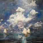 Antoinette Walkers Fair Winds is one of her encaustic paintings on exhibit in July 2019 at Bunnell Street Arts Center in Homer, Alaska. (Photo by Michael Armstrong/Homer News)