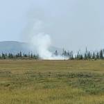 This photo of the Caribou Lake fire was taken about 2 p.m. Monday, Aug. 19, 2019, northeast of Homer, Alaska, whenr Ian Pitzman texted a message reporting the fire to his wife, Stephanie Pitzman, via an inReach satellite communication device. (Photo by Ian Pitzman)