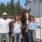 Brian Mazurek/Peninsula Clarion                                From left, Mike, Laura and Robin Haight stand with their horse at the Soldotna Rodeo Grounds in Soldotna on Tuesday. The family has been keeping its two horses at the rodeo grounds since last week. The family had to leave them in Soldotna while they drove up to Palmer for the Alaska State Fair.