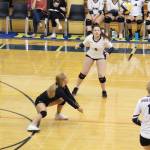Homers Sela Weisser bumps the ball to her teammates in a Thursday, Aug. 29, 2019 volleyball game against the Kodaik Bears in the Alice Witte Gymnasium in Homer, Alaska. (Photo by Megan Pacer/Homer News)