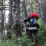 A group of friends makes their way through the trail leading to Tutka Lake across Kachemak Bay from Homer, Alaska in August, 2019. (Photo by Megan Pacer/Homer News)