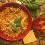 Tomato Risotto takes time to make, but the preparation can be therapeutic. Garnish with snipped basil, as seen here in Teri Robls kitchen in this photo taken on Sept. 17, 2019, in Homer, Alaska. (Photo by Teri Robl)
