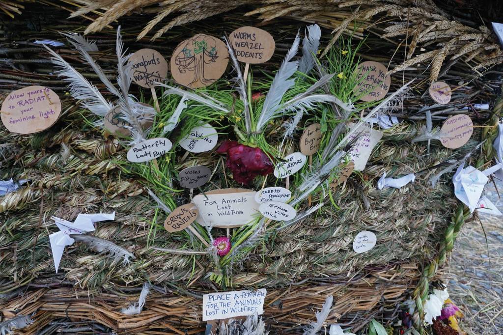 Some of the messages on Radiate, the 16th annual Burning Basket. The basket was burned on Sunday night, Sept. 15, 2019, at Mariner Park on the Homer Spit in Homer, Alaska. (Photo by Michael Armstrong/Homer News)