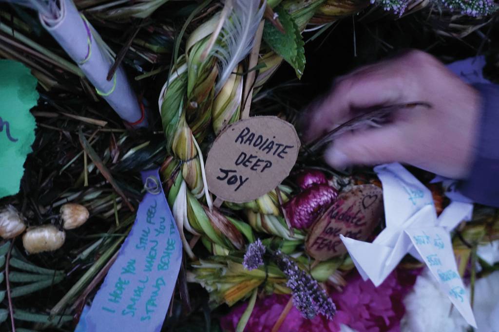 One of the signs on Radiate, the 16th annual Burning Basket. The basket was burned on Sunday night, Sept. 15, 2019, at Mariner Park on the Homer Spit in Homer, Alaska. (Photo by Michael Armstrong/Homer News)