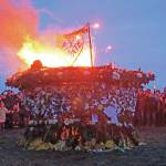 Radiate, the 16th annual Burning Basket, catches fire Sunday night, Sept. 15, 2019, at Mariner Park on the Homer Spit in Homer, Alaska. (Photo by Michael Armstrong/Homer News)