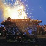 Radiate, the 16th annual Burning Basket, catches fire Sunday night, Sept. 15, 2019, at Mariner Park on the Homer Spit in Homer, Alaska. (Photo by Michael Armstrong/Homer News)