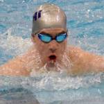 Soldotnas Ethan Evans competes in the 50-yard breaststroke Friday, Sept. 20, 2019, in the 2019 SoHi Pentathlon at Soldotna High School in Soldotna, Alaska. (Photo by Jeff Helminiak/Peninsula Clarion)