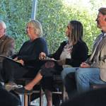 From left to right: Candidates for Homer City Council Tom Stroozas, Shelly Erickson, Storm Hansen-Cavasos and Joey Evensen participate in a candidate forum Wednesday, Sept. 25, 2019 at the Homer Public Library in Homer, Alaska. (Photo by Megan Pacer/Homer News)