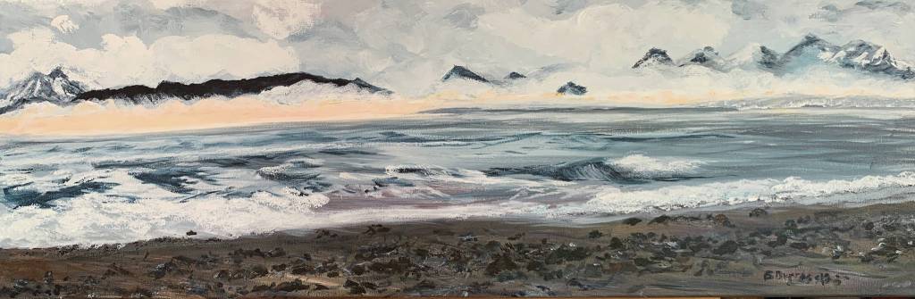 One of Bonnie Duprees paintings in her show opening at K-Bay Cafee on Friday, Oct. 4, 2019, in Homer, Alaska. (Photo provided)