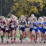 Homers Autumn Daigle (267) leads the field from the start in the Div. II girls state cross-country championships Saturday, Oct. 5, 2019, on the Bartlett High trails in Anchorage, Alaska. (Photo by Joey Klecka/Peninsula Clarion)