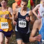 Soldotnas Bradley Walters races midway through the Div. I boys state cross-country championships Saturday, Oct. 5, 2019, on the Bartlett High trails in Anchorage, Alaska. (Photo by Joey Klecka/Peninsula Clarion)