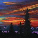 Holly Brennans Winter Sunrise on the Bay, one of her paintings at the First Friday, Oct. 4, 2019, opening of her show at Grace Ridge Brewery in Homer, Alaska. (Photo by Michael Armstrong/Homer News)