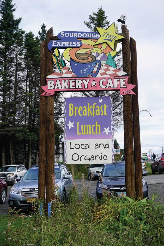 The sign at the Fresh Sourdough Express Bakery and Cafe last month on Sept. 18, 2019, before it closed at the end of September in Homer, Alaska. (Photo by Michael Armstrong/Homer News)
