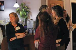 Certified nurse midwives Julie McCarron (left) and Dana Whittaker (right) talk with visitors during an open house held Saturday, Oct. 19, 2019 at the Homer Medical Center West Wing on Bartlett Street in Homer, Alaska. (Photo by Megan Pacer/Homer News)