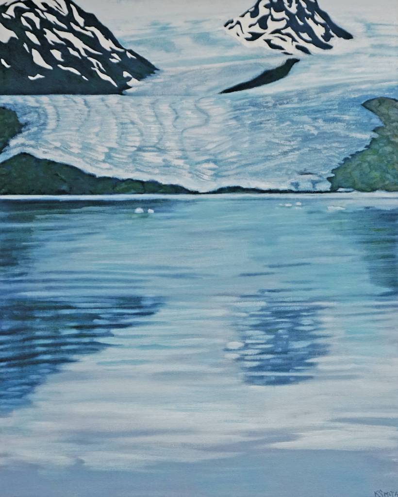 Kathy Smiths Grewingk Glacier Terminus, a painting in her exhibit, Rivers of Ice, showing at the Pratt Museum in Homer, Alaska. (Photo by Michael Armstrong/Homer News)