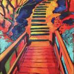 Drew Wimmerstedts painting of stairs is one of the paintings from a student art show opening on Friday, Nov. 1, 2019, at the Kachemak Bay Campus in Homer, Alaska. (Photo provided, Asia Freeman)