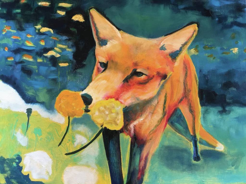Britni Siekaniecs painting of a fox is one of the paintings from a student art show opening on Friday, Nov. 1, 2019, at the Kachemak Bay Campus in Homer, Alaska. (Photo provided, Asia Freeman)