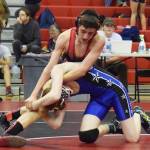 Kenais Owen Whicker works Soldotnas Simon Secor to the ground Saturday, Oct 26, 2019, at the Luke Spruill Memorial Tournament at Kenai Central High School in Kenai, Alaska. (Photo by Joey Klecka/Peninsula Clarion)