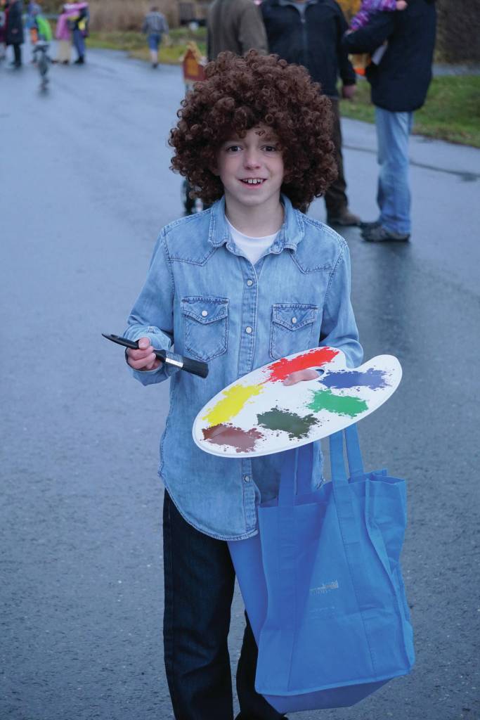 Bryce Hagge dressed up as painter Bob Ross for Halloween on Oct. 31, 2019, in Homer, Alaska. (Photo by Michael Armstrong/Homer News)