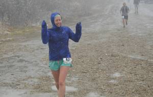 The author ran a marathon in the snow on Sept. 21, 2019 in Fairbanks, Alaska and has been feeling pretty blue since. (Photo courtesy Kat Sorensen)