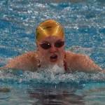 Sewards Lydia Jacoby races to the win in the girls 100-yard breaststroke final Saturday, Nov. 9, 2019, at the ASAA state swimming and diving championship at the Bartlett pool in Anchorage, Alaska. (Photo by Joey Klecka/Peninsula Clarion)