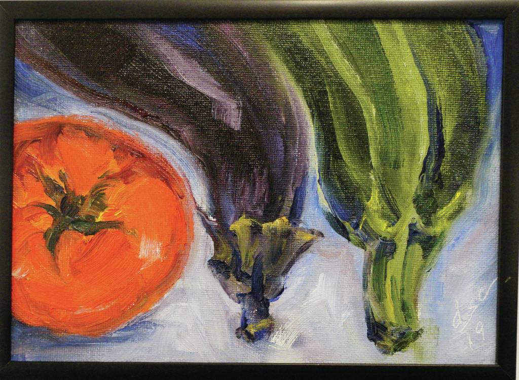 Diane Spence-Chormans Trolling Mozzarella is one of the pieces in the 5x7 show at the Homer Council on the Arts that opened on Nov. 1, 2019, in Homer, Alaska. (Photo by Michael Armstrong/Homer News)                                Diane Spence-Chormans Trolling Mozzarella is one of the pieces in the 5x7 show at the Homer Council on the Arts that opened on Nov. 1, 2019, in Homer, Alaska. (Photo by Michael Armstrong/Homer News)