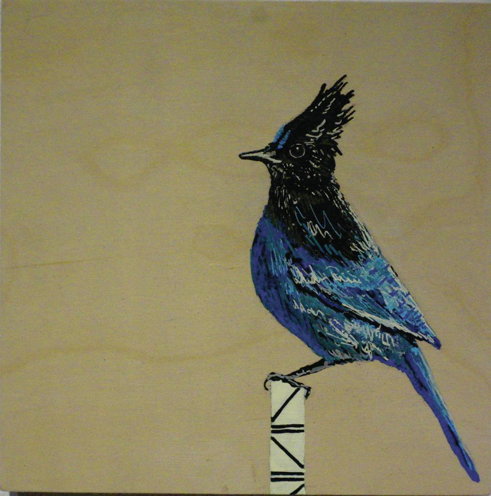 Krissy Posts Bird, one of the works of art in the 10x10 show at Bunnell Street Arts Center that opened on Nov. 8, 2019, in Homer, Alaska. (Photo by Michael Armstrong/Homer News)