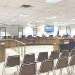 The Kenai Peninsula Borough School District Board of Education meets to discuss school safety during a work session Monday in Soldotna. (Photo by Victoria Petersen/Peninsula Clarion)