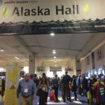 Pacific Marine Expos Alaska Hall was aptly named for the number of booths representing Alaska state agencies, boroughs, cities, businesses and issues of state-wide importance. The hall was home to the city of Homer and Homer Marine Trades Association booth during the Nov. 21-23, 2019, event in Seattle. (Photo by McKibben Jackinsky)