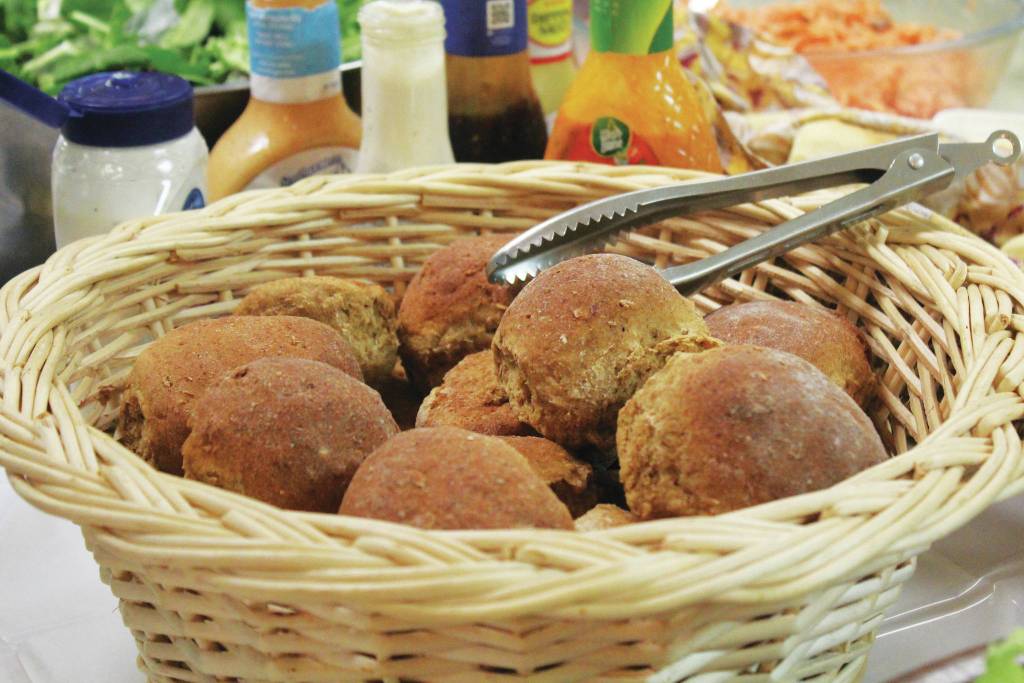 Rolls sit ready to be eaten at a free community Thanksgiving meal Thursday, Nov. 28, 2019 at Homer United Methodist Church in Homer, Alaska. (Photo by Megan Pacer/Homer News)