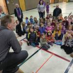 Fireweed Frescoes visiting with Brooks Whitehouse and Paul Sharpe after the school concert on Wednesday, Jan. 15, 2020 at West Homer Elementary School in Homer, Alaska. (Photo courtesy Kim Fine)