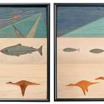 Ron Senungetuks Nahzvaliq is part of the Pratt Museums permanent collection. It was a Pratt Museum Juried Art Show Purchase, Award for 2001. Of his work, he wrote, A place with lakes, portrays birds skimming and fish swimming. In spring lack of sleep may cause one to imagine mountains as something else. The setting for this work is Bering Strait, a splendid route for migration of fish, birds and animals. (Photo courtesy of Pratt Museum)