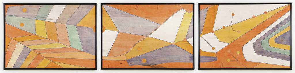 Ron Senungetuks Migration is part of the Pratt Museums permanent collection. It was purchased in 2008 by the Rasmuson Foundation for the museum. He writes: Migration is an abstraction of a bearded seal in full-scale size. Minimal grooves on the wood surface separate stained colors into common shapes that form collectively to an essence of seals. (Photo by Scott Dickerson courtesy of the Pratt Museum)