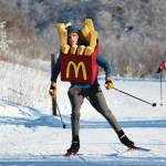 Homer junior varsity skier Seamus McDonough skates to the finish of the Saturday, Feb. 1, 2020 5-kilometer race during the Homer Invite at the Lookout Mountain Trails on Ohlson Mountain Road near Homer, Alaska. Skiers were given a 10 second penalty if they were not wearing a costume during Saturdays skate races. (Photo by Megan Pacer/Homer News)